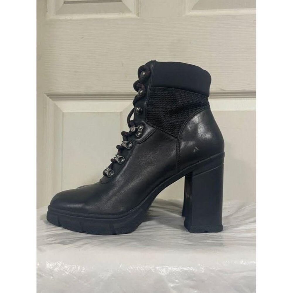 ALDO Black Heeled Combat Boots With Lace-Up Detail & Mesh Accents Size 7.5 - Picture 2 of 5